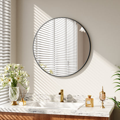BEAUTYPEAK  Round Aluminum Alloy Black Framed Wall Mirror