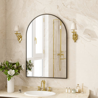 BEAUTYPEAK 20"x 30" Bathroom Mirror Wall Vanity Arched Mirror, Black
