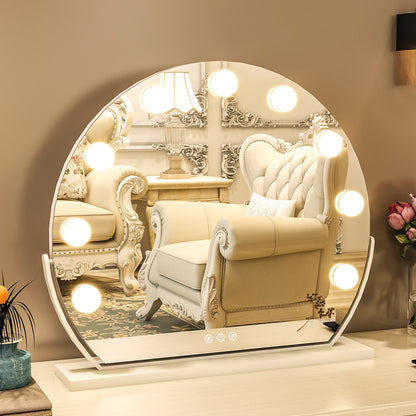 BEAUTYPEAK 16"x14" Round Hollywood Vanity Mirror with Adjustable Lights, White
