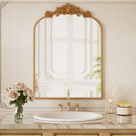BEAUTYPEAK 38"x24" Wall Decor Mirror Arched Metal Vintage Bathroom Mirror,Bronze