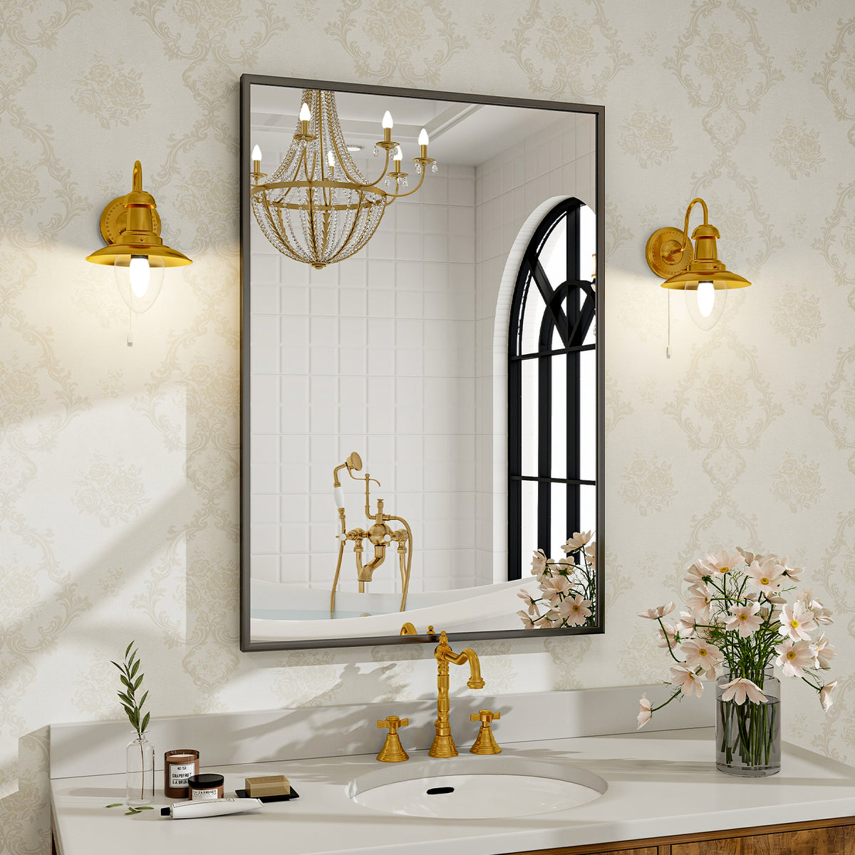 BEAUTYPEAK Bathroom Wall Mirror with Rectangular Metal Frame