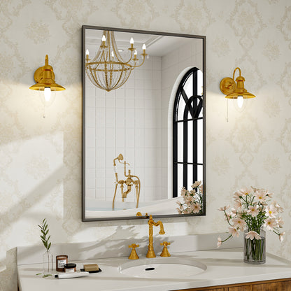 BEAUTYPEAK Bathroom Wall Mirror with Rectangular Metal Frame