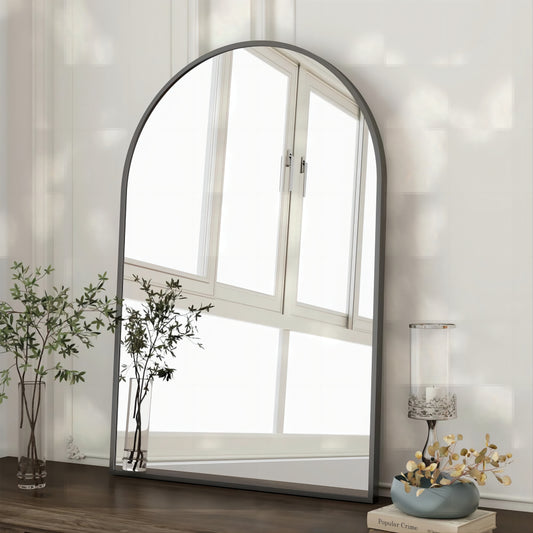 BEAUTYPEAK 20"x 30" Bathroom Mirror Wall Vanity Arched Mirror, Black
