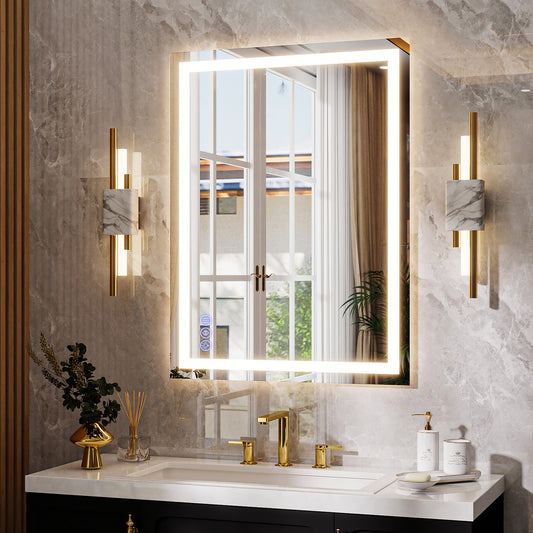 BEAUTYPEAK Modern Frameless LED Bathroom Mirror, Rectangular Design with Anti-Fog