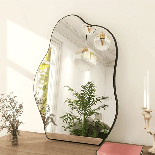 BEAUTYPEAK 24" x 32" Vanity Mirror Wall Wavy Mirror Bathroom Mirror Decor
