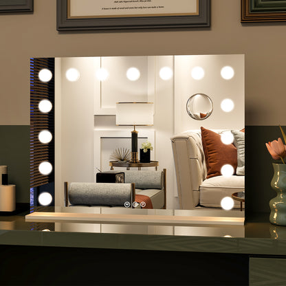 BEAUTYPEAK 23"x18" Rectangular Hollywood Vanity Mirror with Magnifier, White