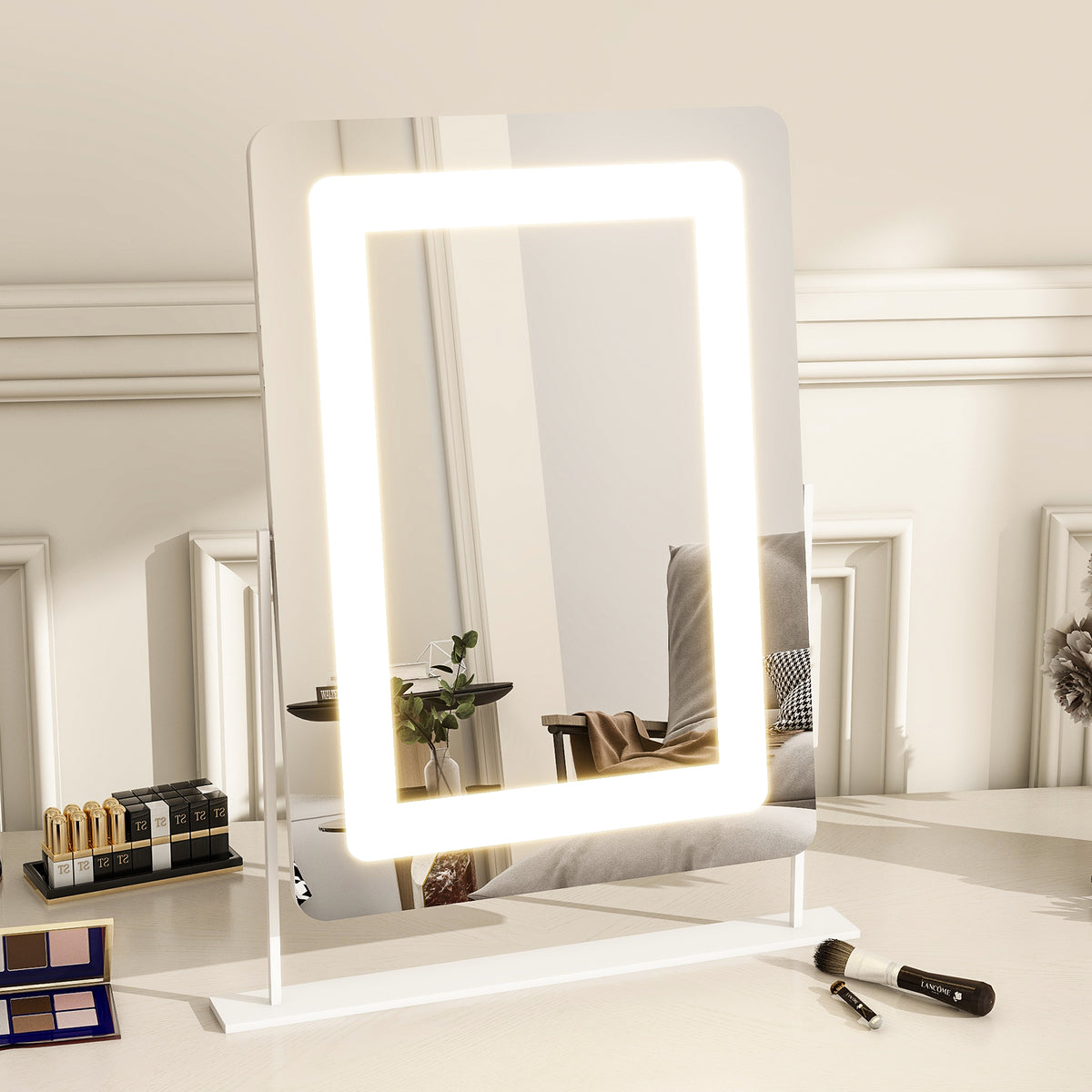 BEAUTYPEAK 20"x16" Hollywood Rectangular Vanity Mirror with Adjustable Lights, White