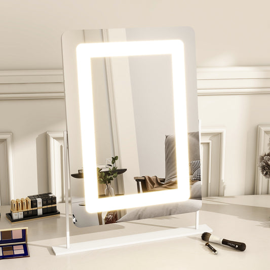 BEAUTYPEAK 20"x16" Hollywood Rectangular Vanity Mirror with Adjustable Lights, White