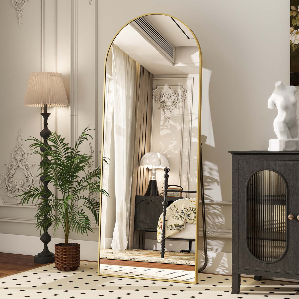 BEAUTYPEAK 65.1"x25" Arched Full Length Floor Mirror Full Body with Stand