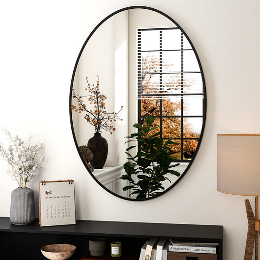 BEAUTYPEAK 24''x 36''Oval Black Aluminum Alloy Framed Wall Mirror