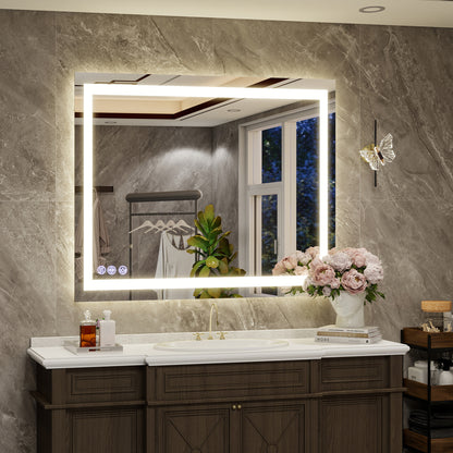LED Light Anti-Fog Rectangular Frameless Wall Mirror Vanity Mirror
