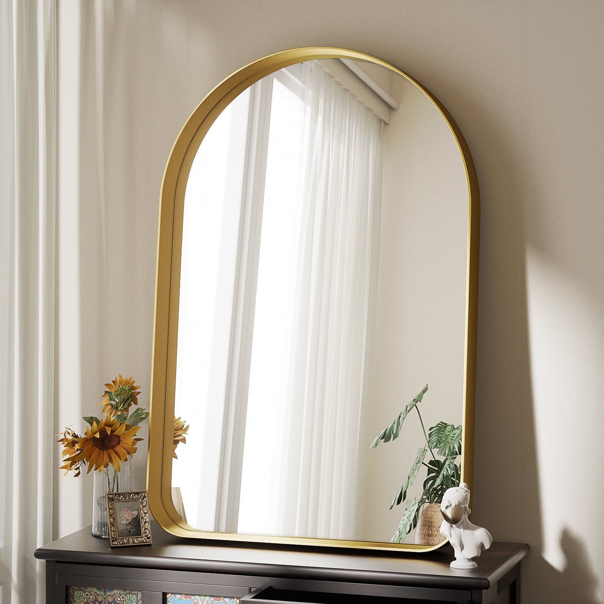 BEAUTYPEAK 36"x24" Arched Bathroom Vanity Mirror With Deep Frame