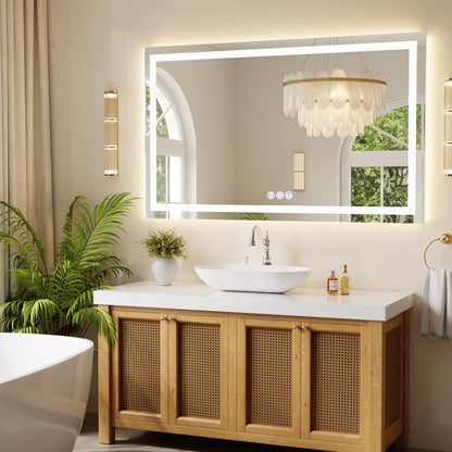 BEAUTYPEAK Modern Frameless LED Bathroom Mirror, Rectangular Design with Anti-Fog