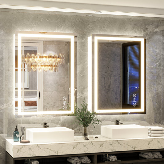 BEAUTYPEAK Bathroom Mirror with Adjustable LED Wall Mounted Mirror, White