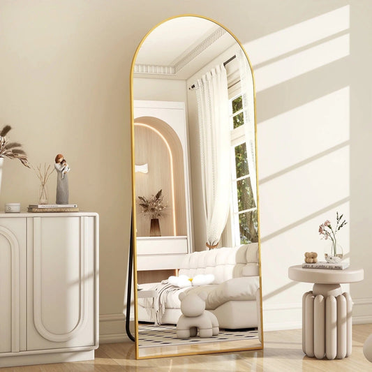 BEAUTYPEAK 64.2"x 21" Full Length Mirror Arched Standing Floor Mirror Full Body Mirror, Gold
