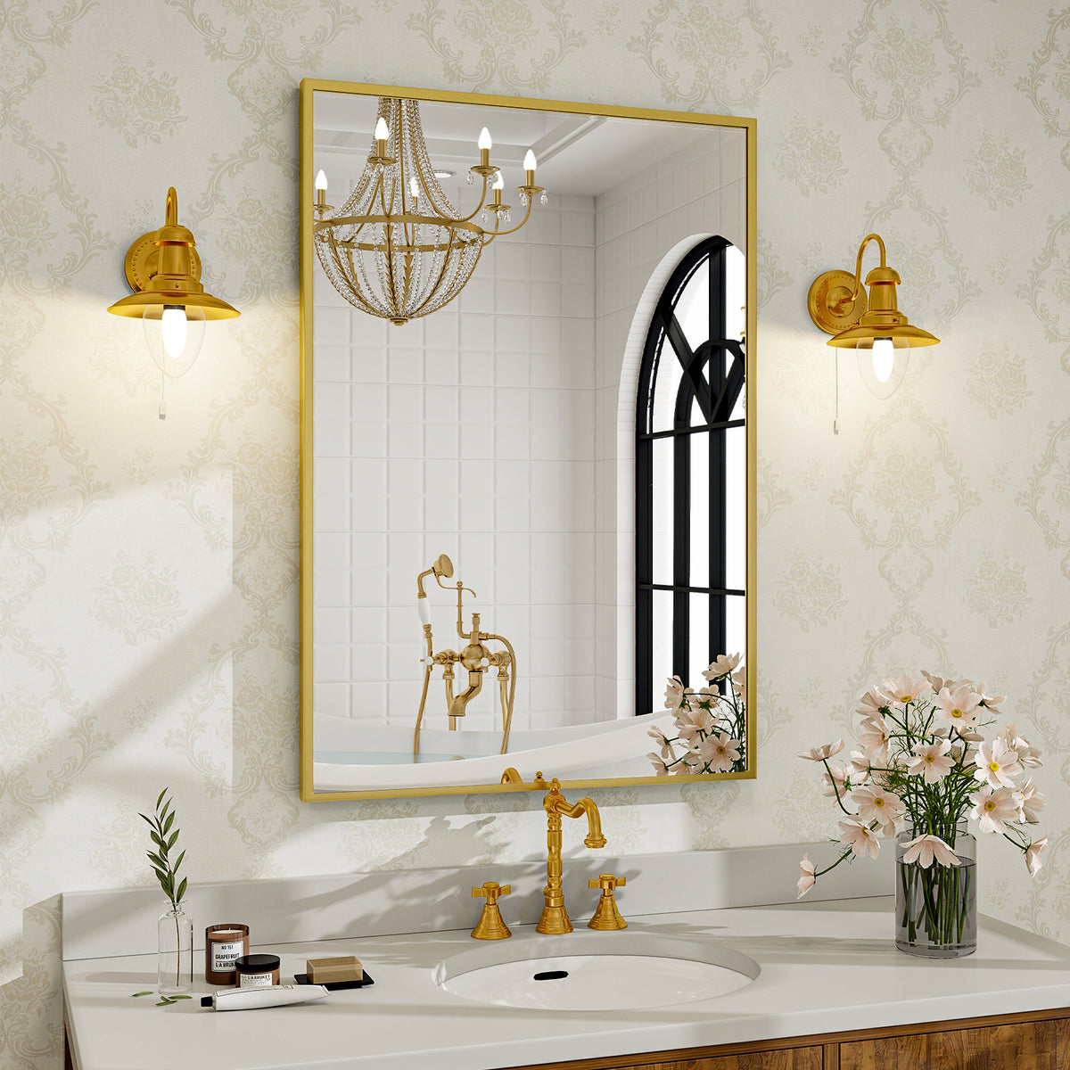 BEAUTYPEAK Bathroom Wall Mirror with Rectangular Metal Frame