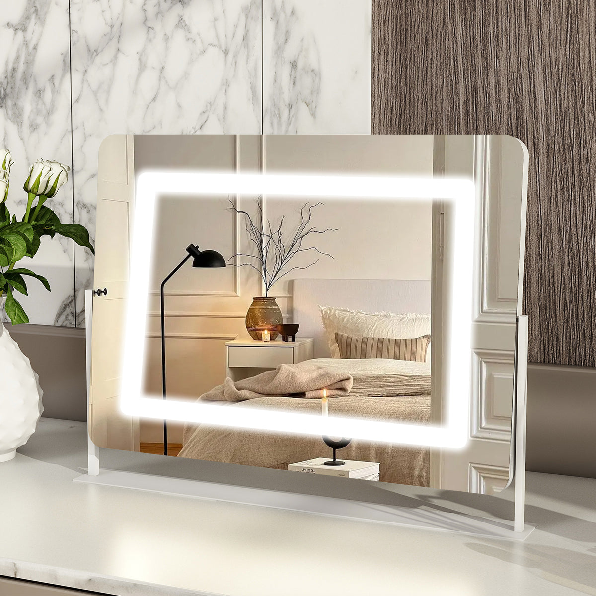 BEAUTYPEAK Hollywood Vanity Mirror Rectangular Mirror with LED, White