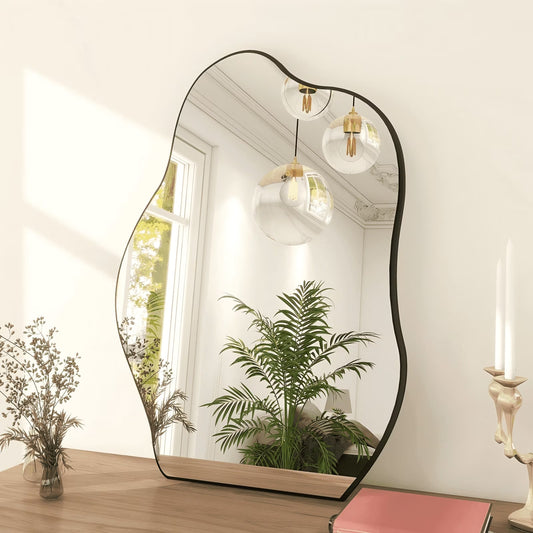 BEAUTYPEAK 24" x 32" Vanity Mirror Wall Wavy Mirror Bathroom Mirror Decor , Black