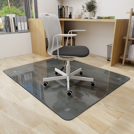 BEAUTYPEAK 36" x 46" Tempered Glass Office Chair Mat for Carpet or Hard Floor Protection, Gray
