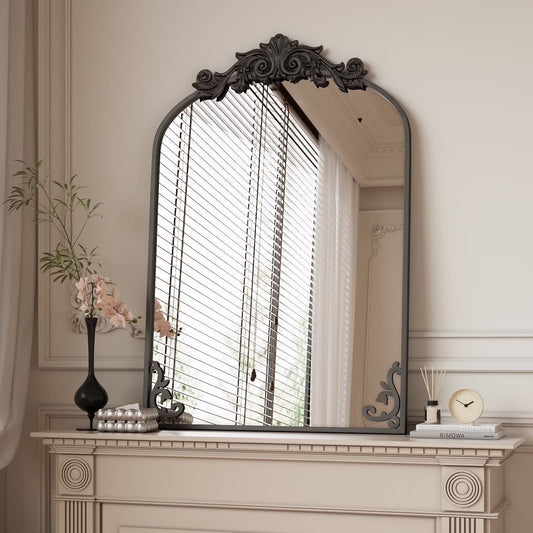 BEAUTYPEAK 38.1"x24" Vanity Wall Mirror Decorative Vintage Arch Bathroom Mirror,Black