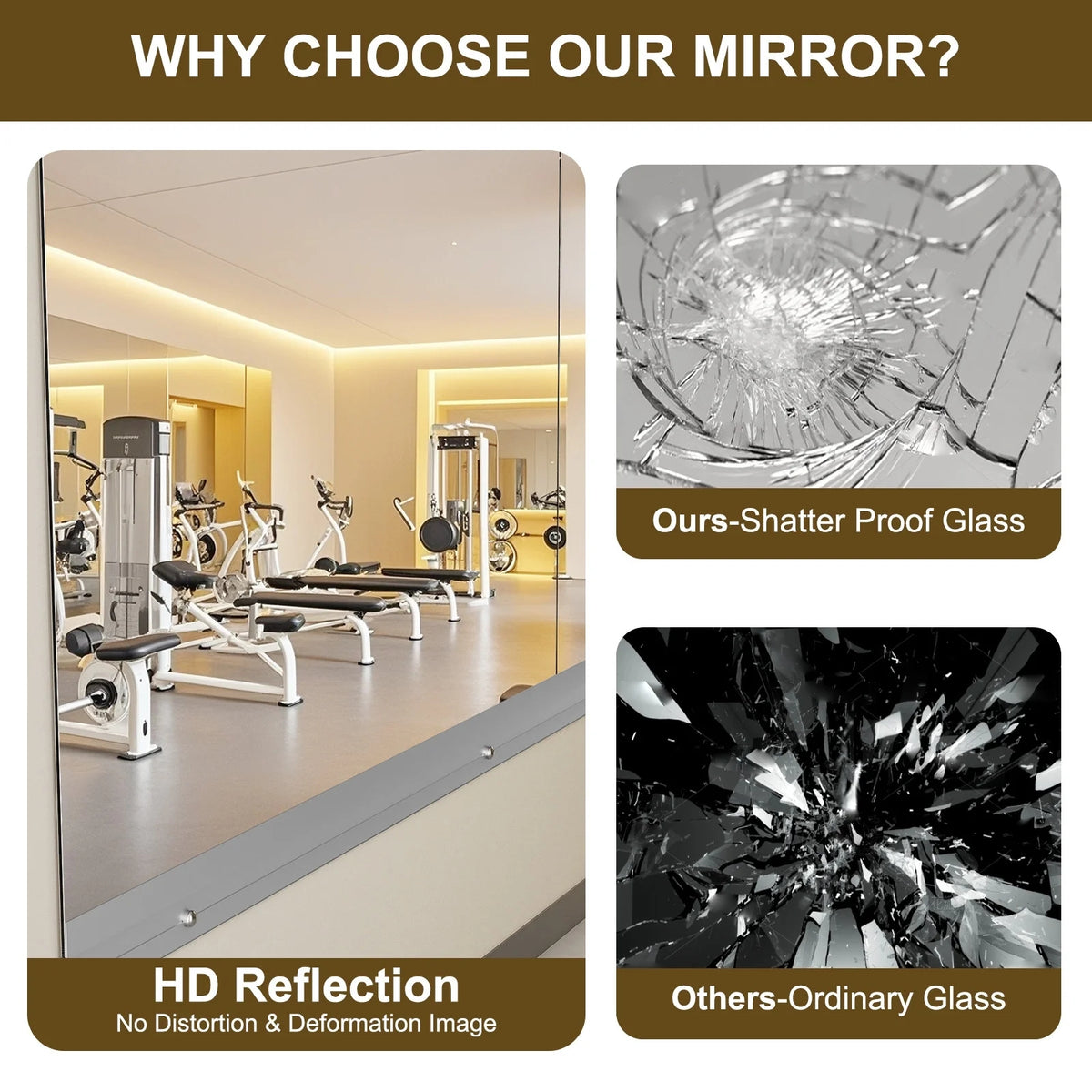 BEAUTYPEAK 48"x24" 2pcs Home Gym Full length Mirror Frameless Yoga Wall-mounted Mirror