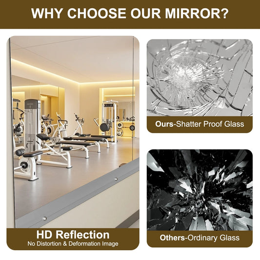 BEAUTYPEAK 48"x24" 2pcs Home Gym Full length Mirror Frameless Yoga Wall-mounted Mirror