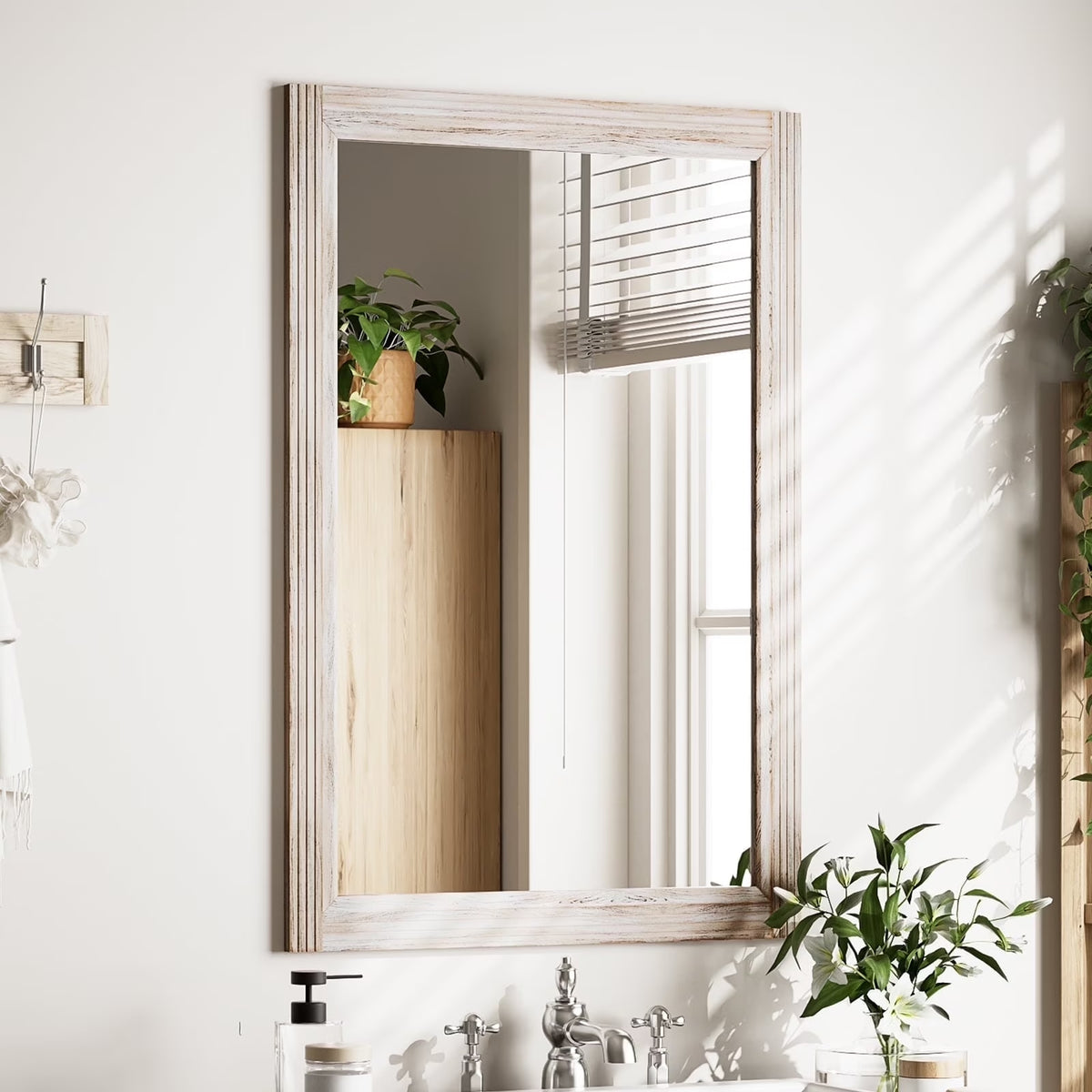 BEAUTYPEAK 36"x 24"Rectangular Bathroom Mirror Wall Mirror Wooden Frame,White
