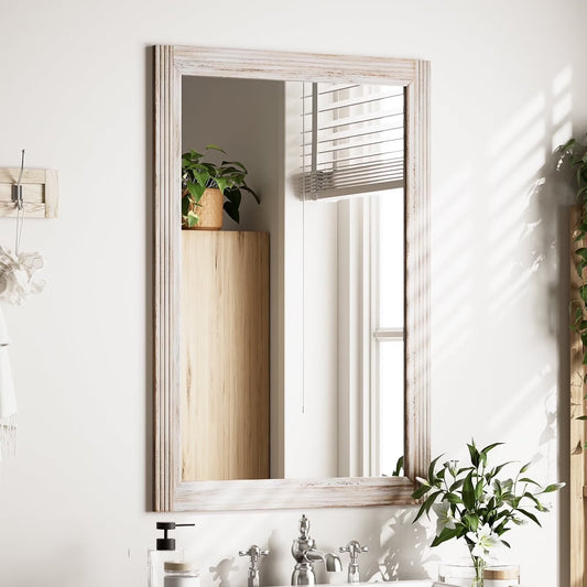 BEAUTYPEAK 36"x 24"Rectangular Bathroom Mirror Wall Mirror Wooden Frame,White