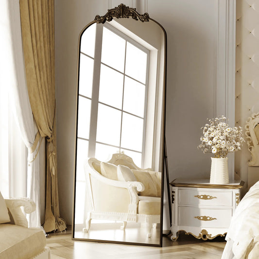 BEAUTYPEAK 67.1"x24.2" Full Length Mirror with Baroque Flower Head Design Wall-Mounted Mirror,Antique Bronze