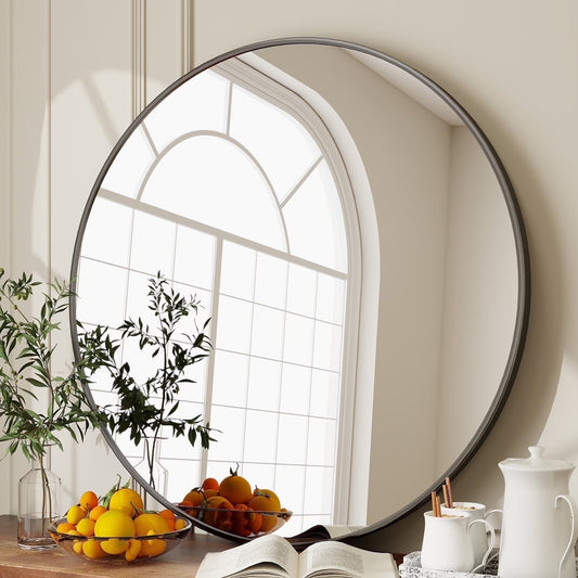 BEAUTYPEAK 36" Wall Mirror Bathroom Mirror Wall Mounted Round Mirror, Black