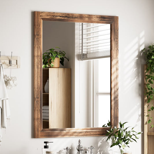 BEAUTYPEAK 40"x 30"Rectangular Bathroom Mirror Wall Mirror Wooden Frame,Brown