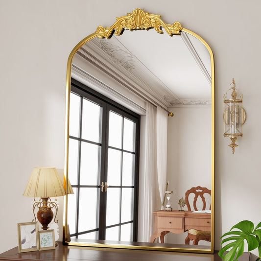 BEAUTYPEAK 40"x30" Vanity Wall Mirror Decorative Vintage Arch Bathroom Mirror,Gold