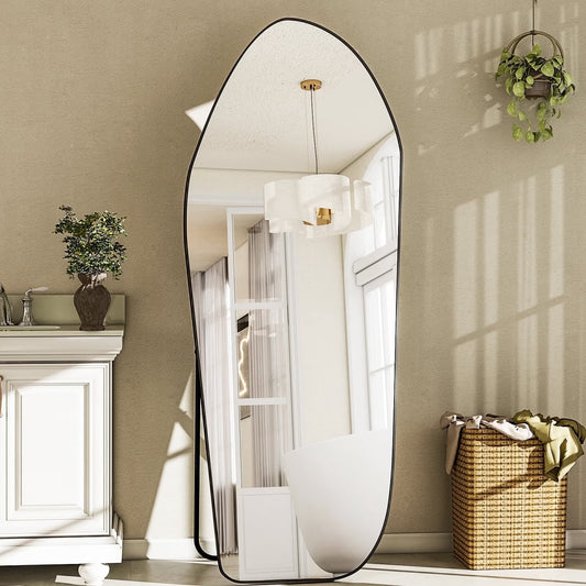 BEAUTYPEAK 67"x24" Irregular Floor Mirror Full length Mirror with Alumnium Frame, Black