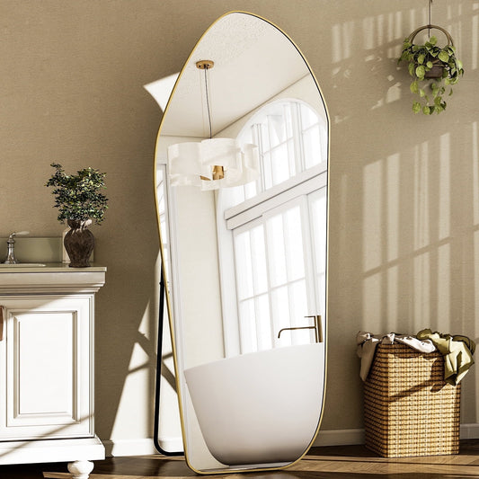 BEAUTYPEAK 67"x24" Irregular Floor Mirror Full length Mirror with Alumnium Frame, Gold