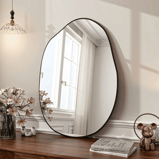 BEAUTYPEAK 24" x 32" Vanity Mirror Wall Wavy Mirror Bathroom Mirror Decor , Black