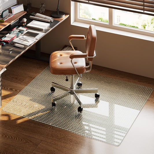 BEAUTYPEAK 46" x 55" Tempered Glass Office Chair Mat Textured Floor Mat for Carpet or Hard Floor Protection