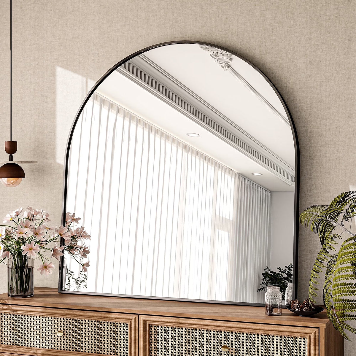 BEAUTYPEAK 31"x 32" Bathroom Mirror Wall Vanity Arched Mirror, Black