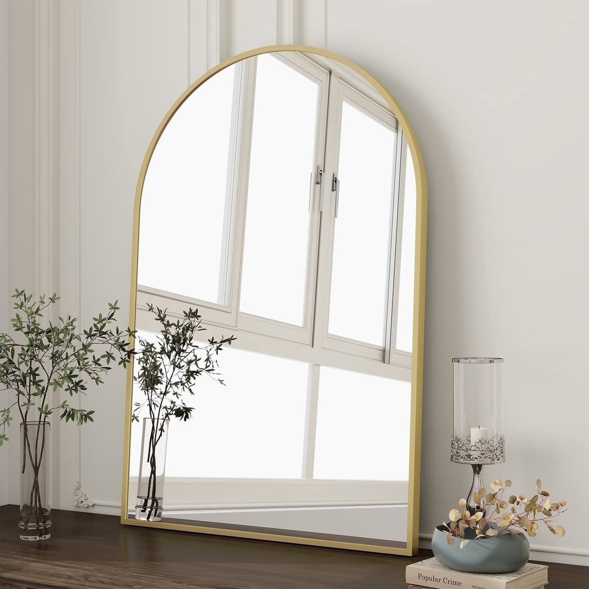 BEAUTYPEAK 20"x 30" Bathroom Mirror Wall Vanity Arched Mirror, Gold, Crown Shape