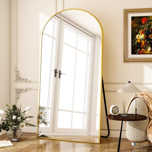 BEAUTYPEAK 77"x39" Arch Full Length Mirror Oversized Floor Mirrors for Standing Leaning, Gold