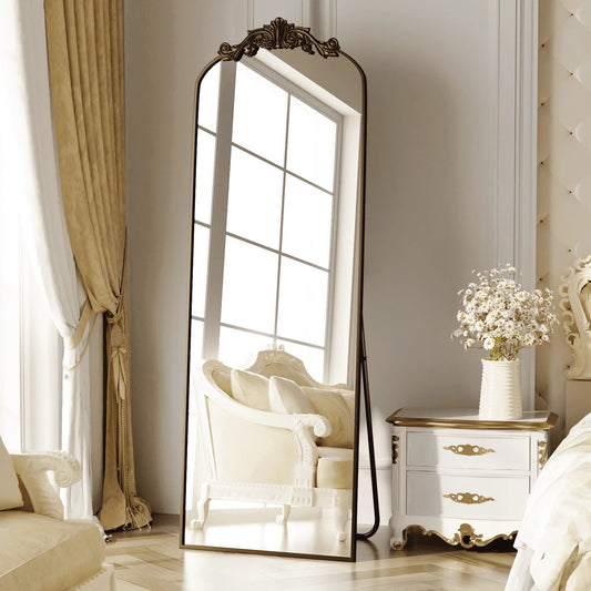 BEAUTYPEAK 66.1"x21.2" Full Length Mirror with Baroque Flower Head Design Wall-Mounted Mirror,Antique Bronze