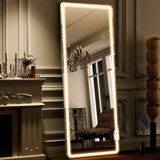 BEAUTYPEAK 68" x 26" LED Rectangular Full Length Mirror Standing Floor Mirror with Safe Corners,White