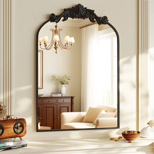 BEAUTYPEAK 38"x 24" Wall Decor Mirror Arched Metal Vintage Bathroom Mirror,Black