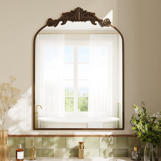 BEAUTYPEAK 32"x 22" Vanity Wall Mirror Decorative Vintage Arch Bathroom Mirror,Bronze
