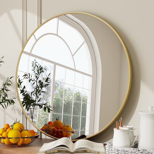 BEAUTYPEAK 30" Wall Mirror Bathroom Mirror Wall Mounted Round Mirror, Gold