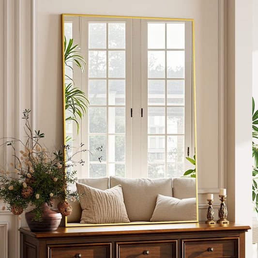 BEAUTYPEAK 38"x26" Bathroom Wall Mirror with Rectangular Metal Frame, Gold