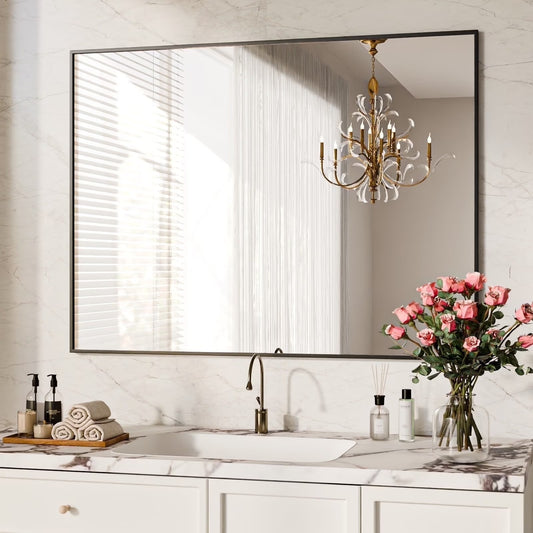 BEAUTYPEAK 40"x30" Bathroom Wall Mirror with Rectangular Metal Frame, Black
