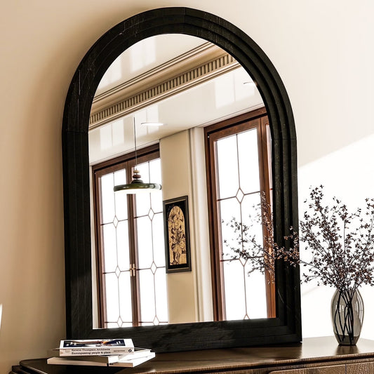 BEAUTYPEAK 40"x 30" Arched Bathroom Mirror Wall Mirror Wooden Frame,Black