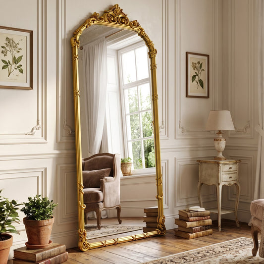 BEAUTYPEAK 28"x69" Vintage Arched Full Length Decor Mirror Antique Floor Mirror,Antique Gold