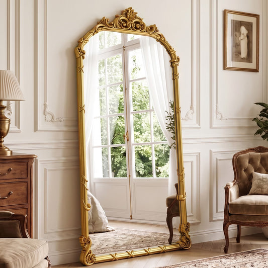 BEAUTYPEAK 32"x71" Vintage Arched Full Length Decor Mirror Antique Floor Mirror,Antique Gold