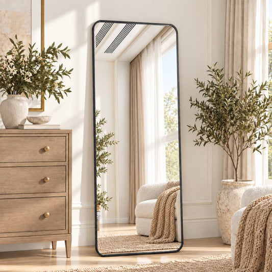 BEAUTYPEAK 21"x56" Full Length Mirror Rectangular Standing Floor Mirror with Safe Corners, Black
